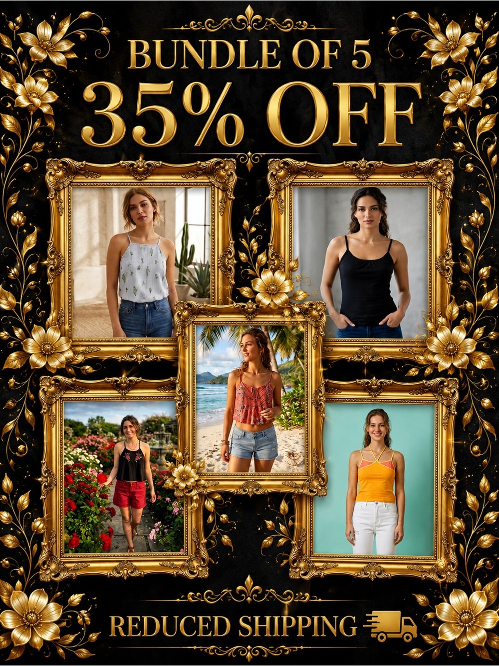 Bundle of 5, 35% OFF + Reduced Shipping! - Women’s Strap Tank Tops, Large
